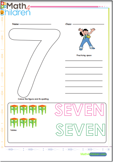number 7 preschool math worksheets for children to review their numbers.